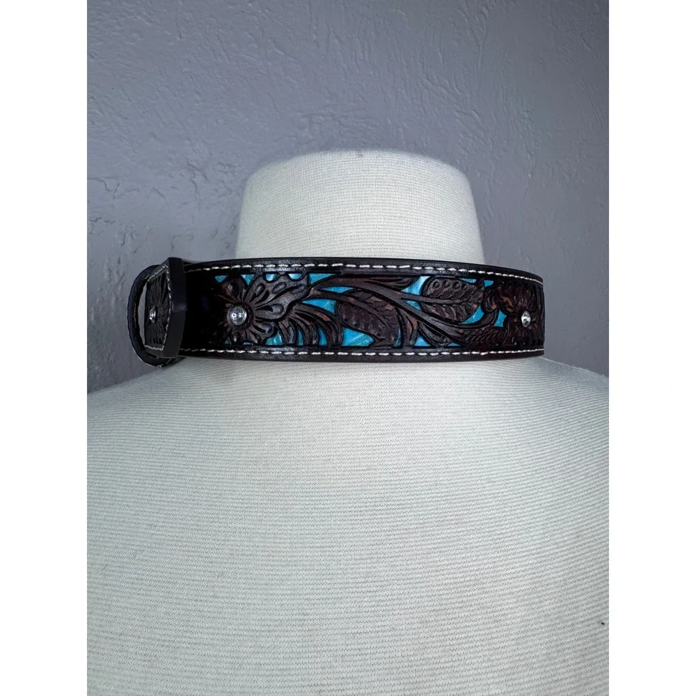 Ariat girls' brown tooled leather western belt size 20